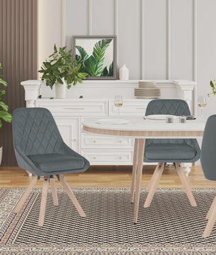 Set van 2 fluwelen eetkamerstoelen, draaibaar en ergonomisch met houten poten