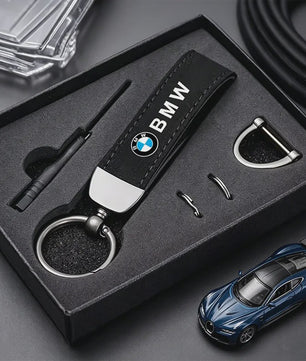 Luxe Lederen Autosleutelhanger met Metalen Ring - Geschikt voor BMW