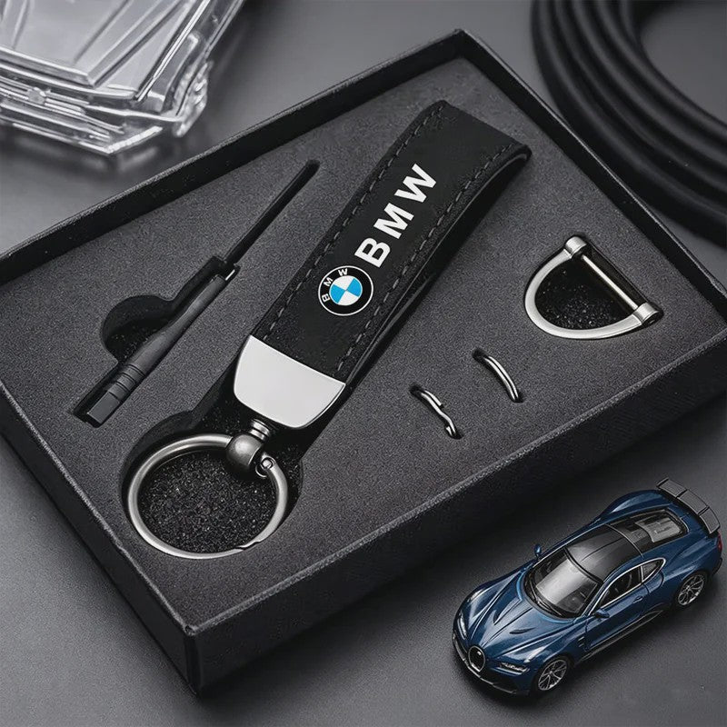 Luxe Lederen Autosleutelhanger met Metalen Ring - Geschikt voor BMW