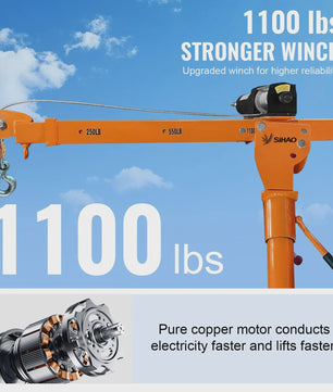 Krachtige 1100 LBS (499 kg) Elektrische Jib Kraan met 360° Draaibaarheid voor Vrachtwagen en Werkvoertuigen