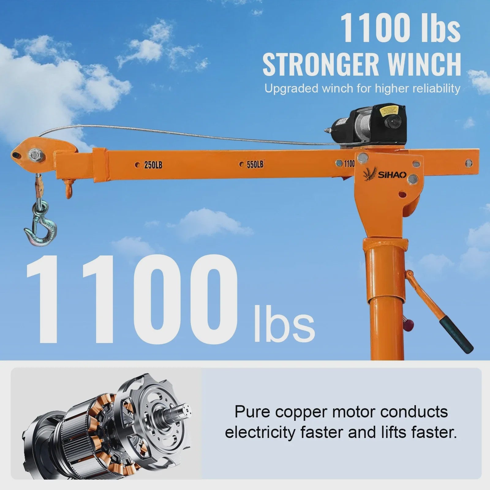 Krachtige 1100 LBS (499 kg) Elektrische Jib Kraan met 360° Draaibaarheid voor Vrachtwagen en Werkvoertuigen