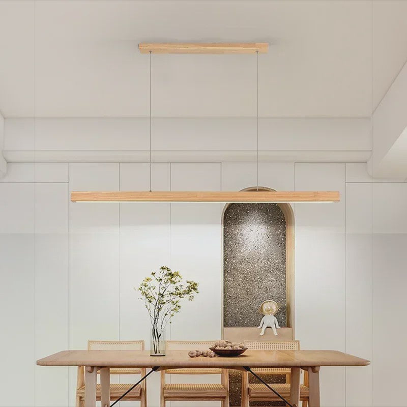 Nordic Houten Lange LED Hanglamp - Stijlvolle Verlichting voor Eettafel, Woonkamer & Keuken