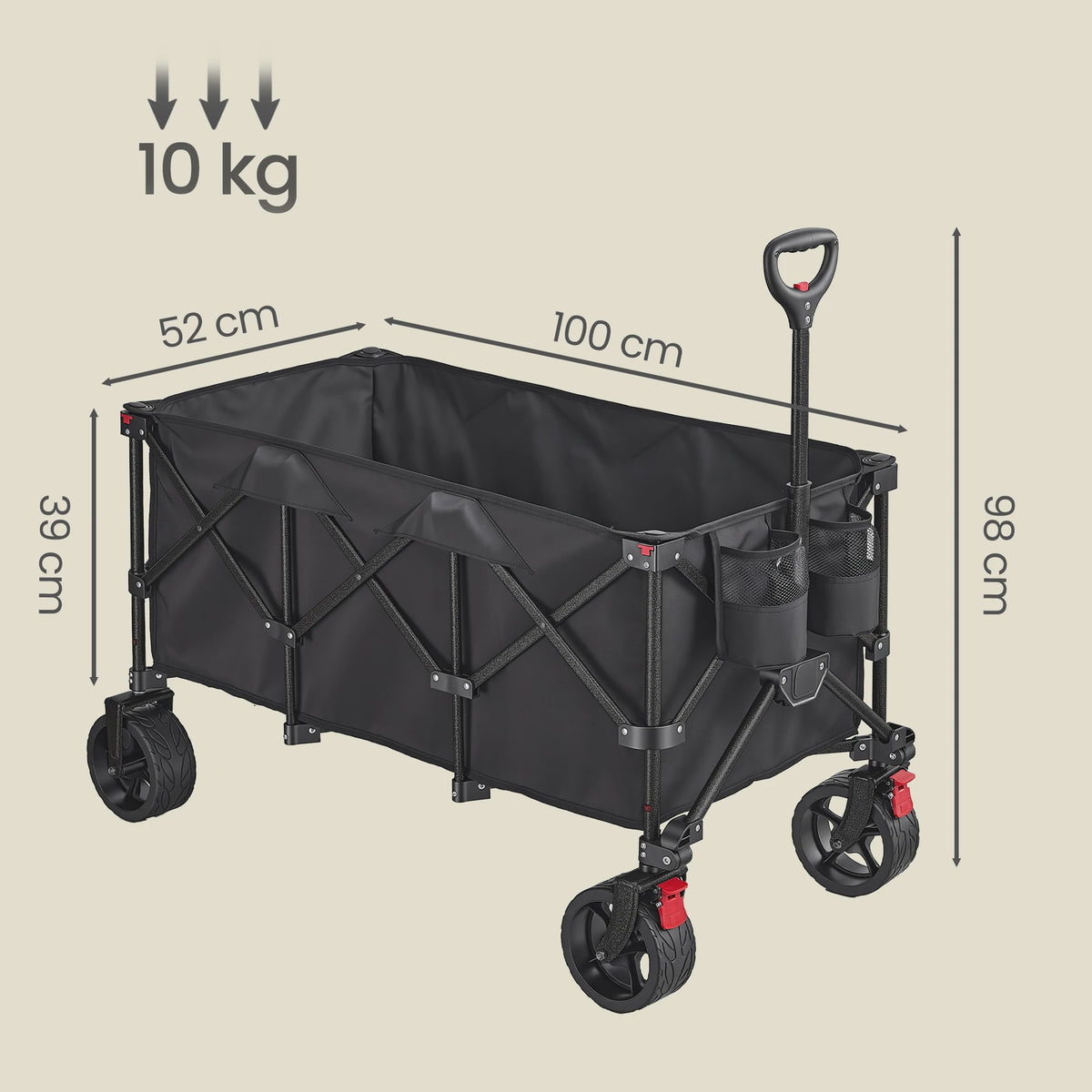 Songmics Opvouwbare Transportkar met Handvat - 200L, 150kg Draagvermogen