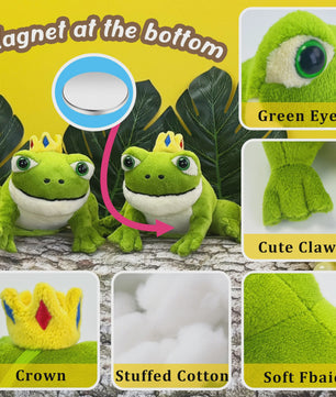 Kikker Pluche Knuffel met Kroon - Magnetisch - 10cm - Schattig Cadeau