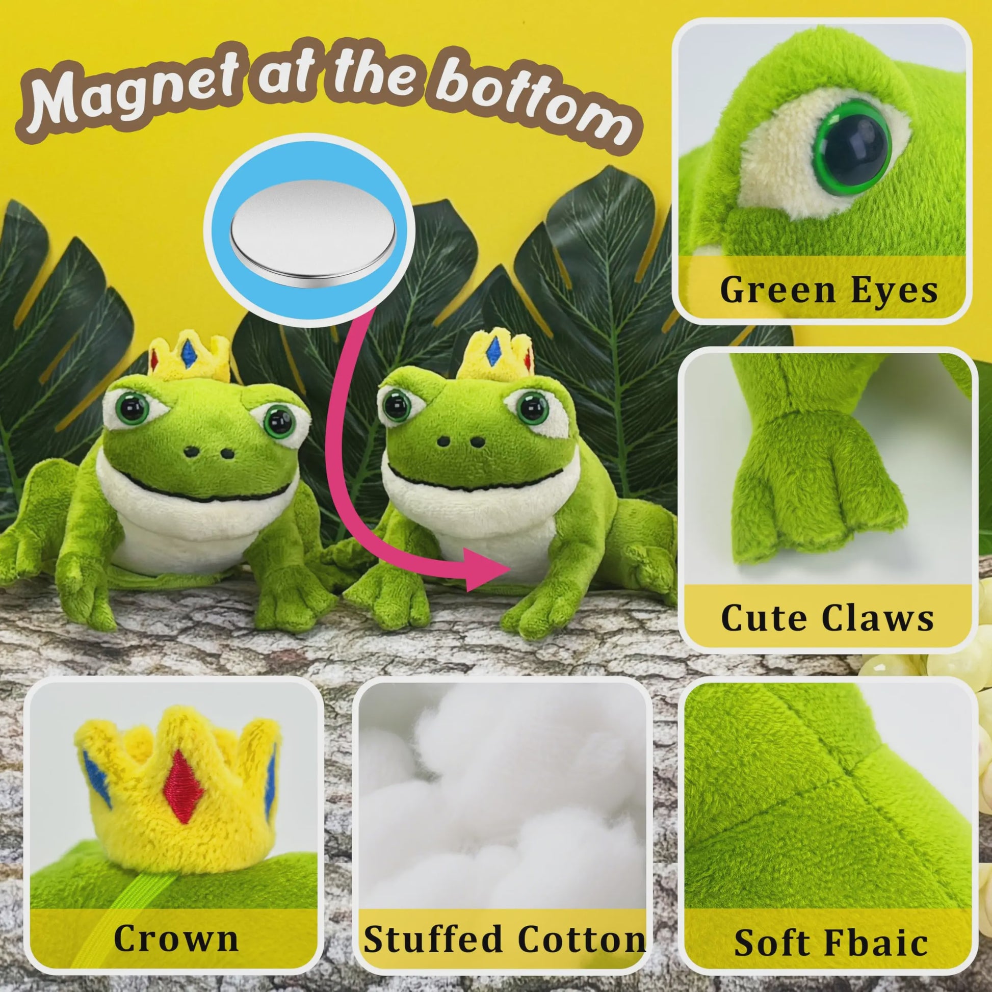 Kikker Pluche Knuffel met Kroon - Magnetisch - 10cm - Schattig Cadeau