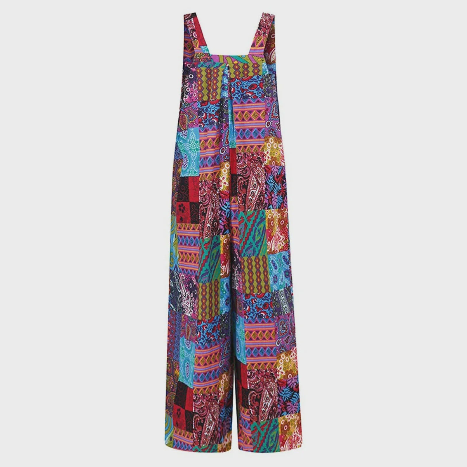 Zomerse Dames Jumpsuit met Etnische Print, Vierkante Hals en Zakken