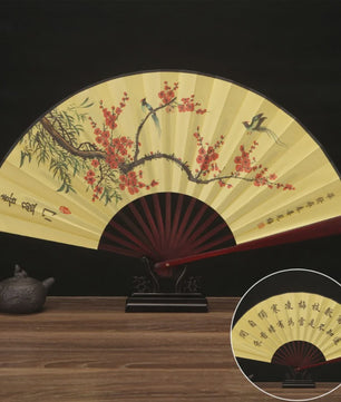 Chinese Vintage Vouwventilator 33cm met Houten Handvat - Klassiek en Stijlvol