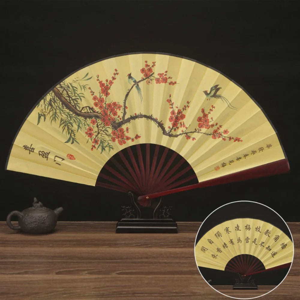 Chinese Vintage Vouwventilator 33cm met Houten Handvat - Klassiek en Stijlvol