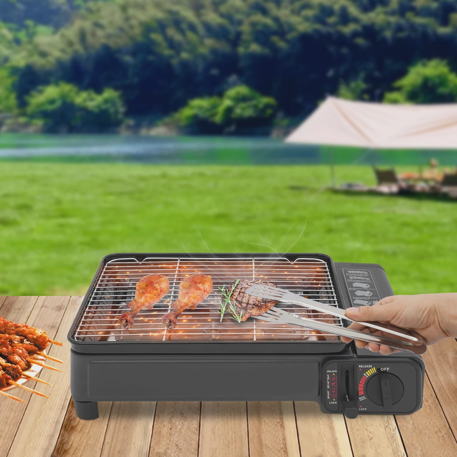 Draagbare Gas BBQ Grill & Camping Stoof met Grillnet en Draagtas