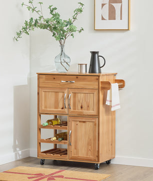 SoBuy FKW45 Keukentrolley met Werkblad - Massief Hout, Serveerwagen met Wielen - 75x86x38cm