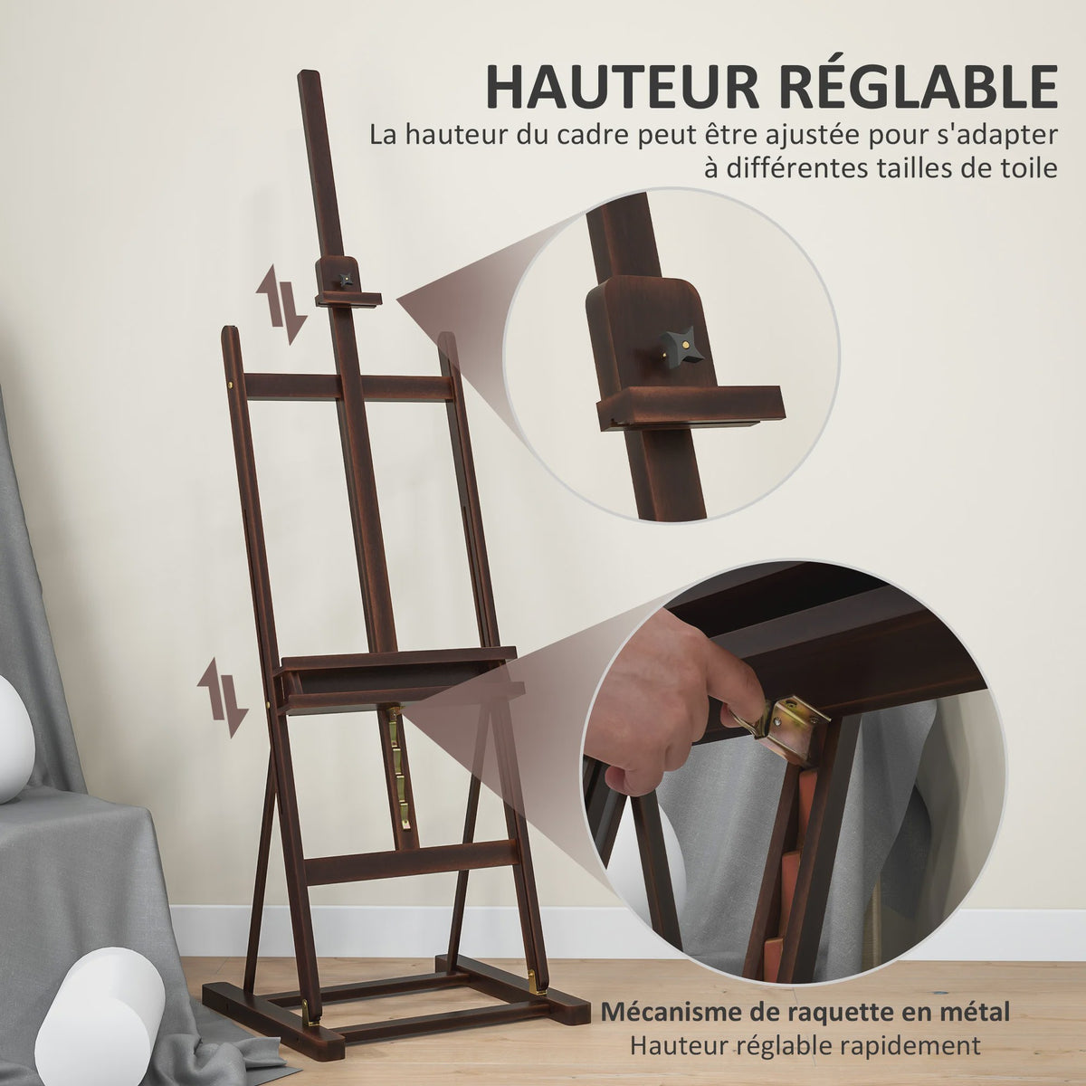 Vinsetto Houten Schildersezel - Verstelbare Hoogte 171-230cm, Kantelbaar tot 80°, Met Opbergvak
