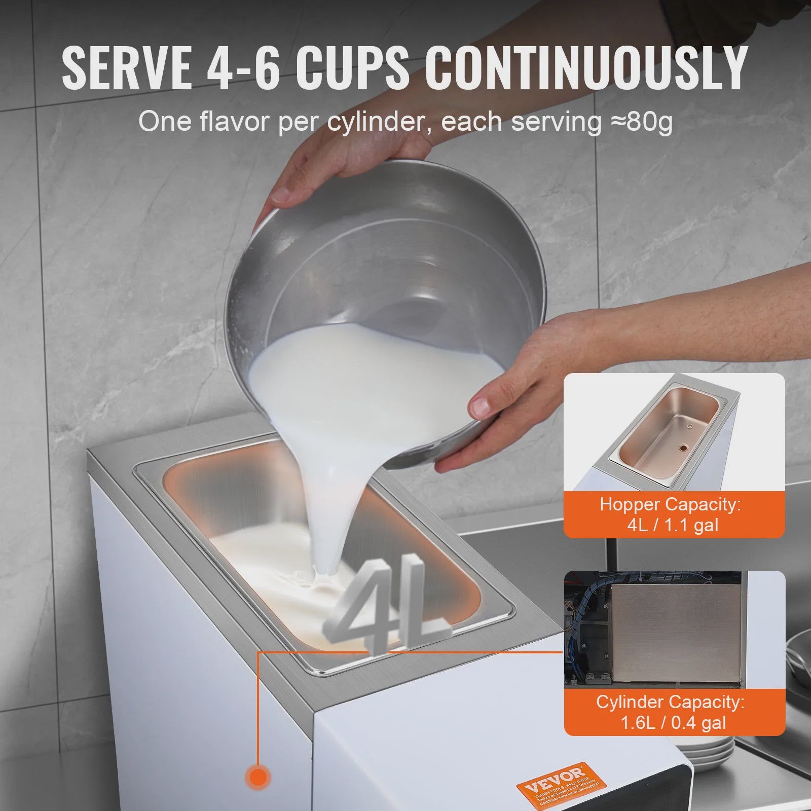 Professionele Soft Serve IJsmachine - 4L Hopper - 10.6 QT/U - 1000W - Enkele Smaak - Aanrechtmodel