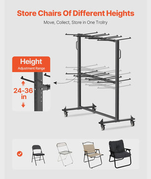 Stoelkar met Wielen | Opslag voor 84 Stoelen of 12 Tafels | 800LBS Capaciteit