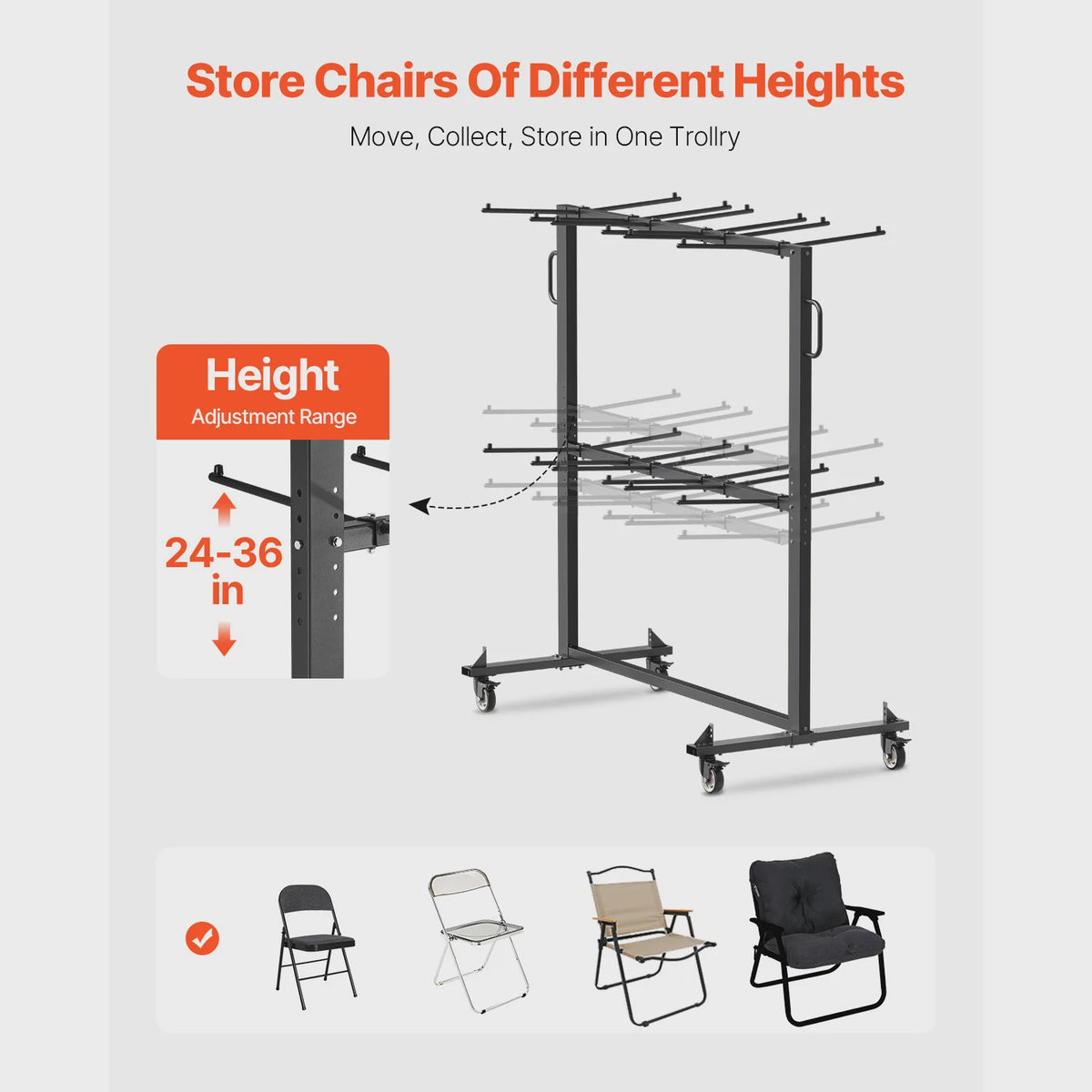 Stoelkar met Wielen | Opslag voor 84 Stoelen of 12 Tafels | 800LBS Capaciteit