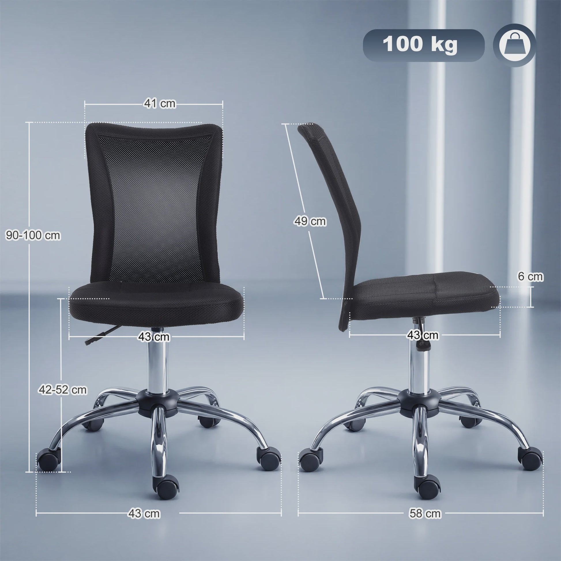 Ergonomische bureaustoel met mesh rugleuning en in hoogte verstelbaar, chroom onderstel