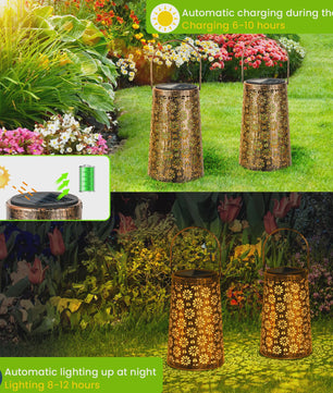 Set Zonne-energie Buitenlantaarns - Decoratieve Metalen Hanglampen voor Tuin, Terras & Pad