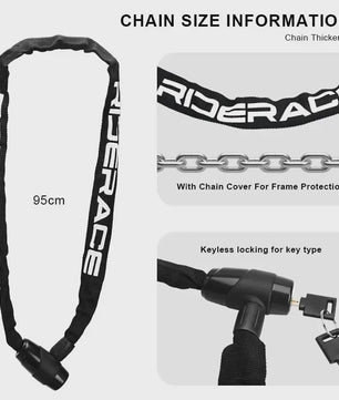 RIDERACE Fietsketting Slot - Draagbaar, Anti-diefstal, Hoge Beveiliging voor MTB, Scooter & E-Bike