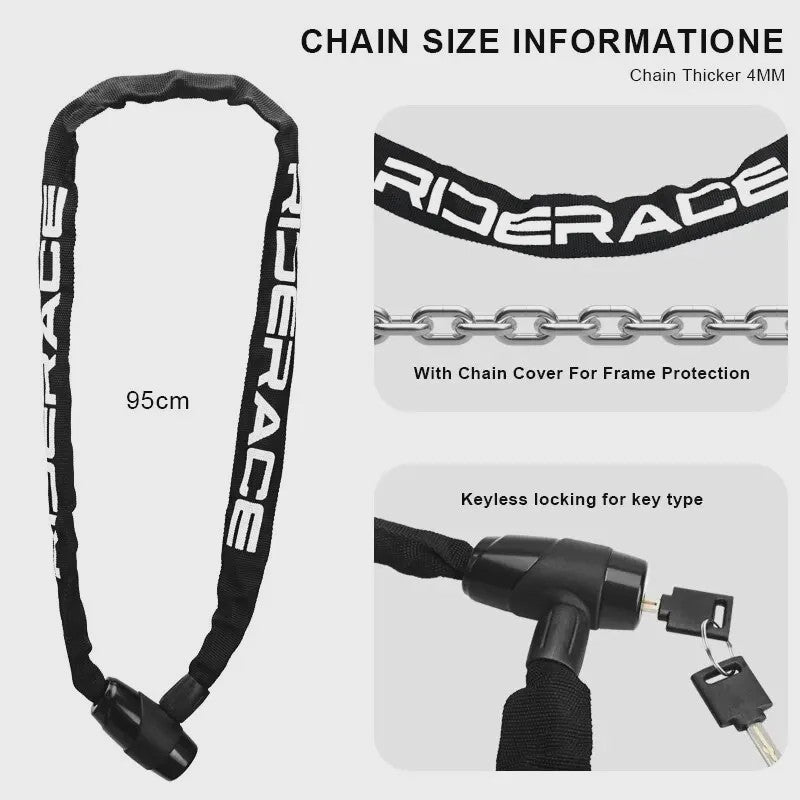 RIDERACE Fietsketting Slot - Draagbaar, Anti-diefstal, Hoge Beveiliging voor MTB, Scooter & E-Bike