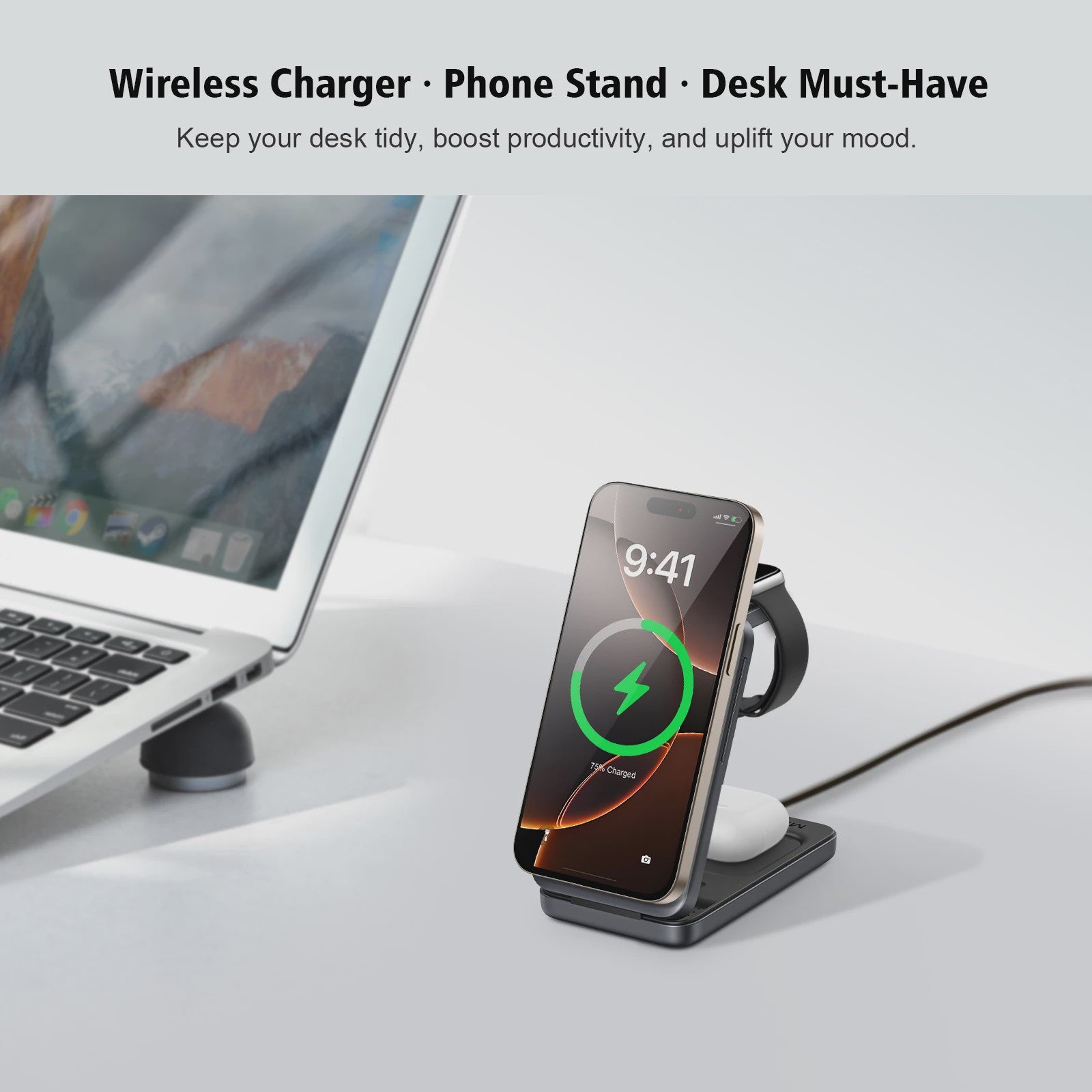 3-in-1 Magnetische Draadloze Oplader voor iPhone, Apple Watch & AirPods - Opvouwbaar