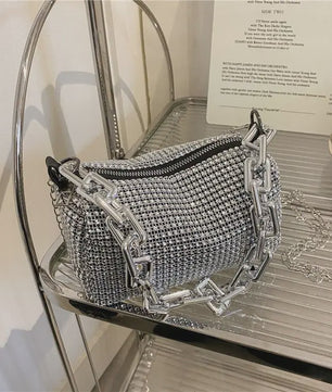 Glamoureuze Strass Bucket Bag met Glitter Ketting - Mini Crossbody Tasje