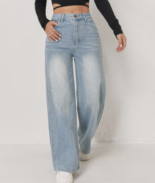 Lichtblauwe Y2k Wide Leg Jeans voor Dames - Comfortabele Denim Broek met Hoge Taille