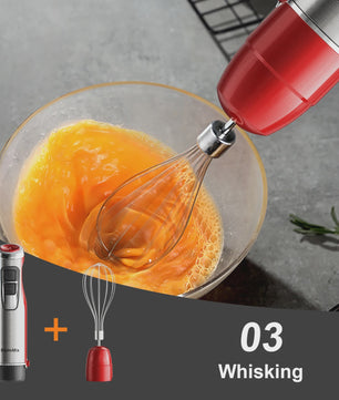 BioloMix Red 1200W 4-in-1 Hand Blender: Krachtige Staafmixer met Hakker & Smoothiebeker voor Babyvoeding en IJs