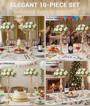 Set van 10 Gouden Metalen Bloemenstandaards - 52 cm Hoog - Stijlvolle Decoratie