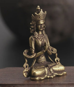 Retro Messing Boeddha Beeldje - Handgemaakt Zen Meditatie Decoratie