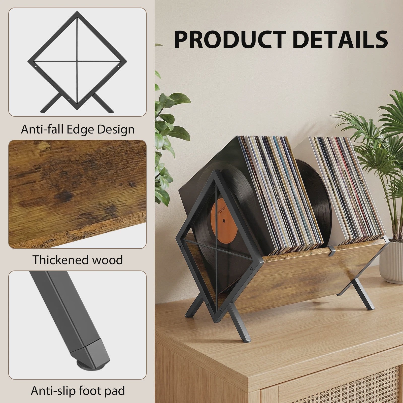 Stijlvolle Retro Vinylplatenhouder & LP Opbergrek - Minimalistisch Bureau Display