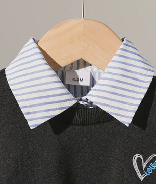 Schattige Baby Meisjes Set: Geborduurd Vest, Gestreept Shirt & Flared Broek