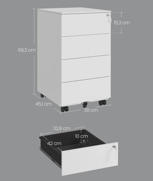 Mobiele Archiefkast op Wielen met 4 Lades en Slot - Metaal