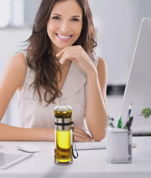 Dubbelwandige Glazen Theefles met Infuser - Lekvrij & Draagbaar