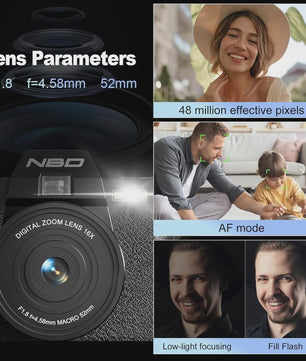 4K Digitale Camera 48MP met 16x Zoom, Draaibaar Scherm & Macro Lens voor Vlogging