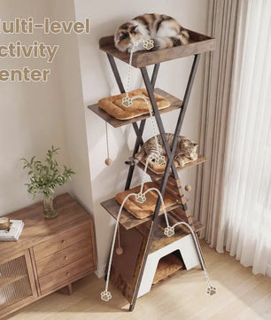 Moderne Kattenkrabpaal met Verhoogd Ligoppervlak en Grote Kattenhol - Bruin