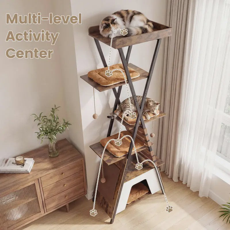 Moderne Kattenkrabpaal met Verhoogd Ligoppervlak en Grote Kattenhol - Bruin