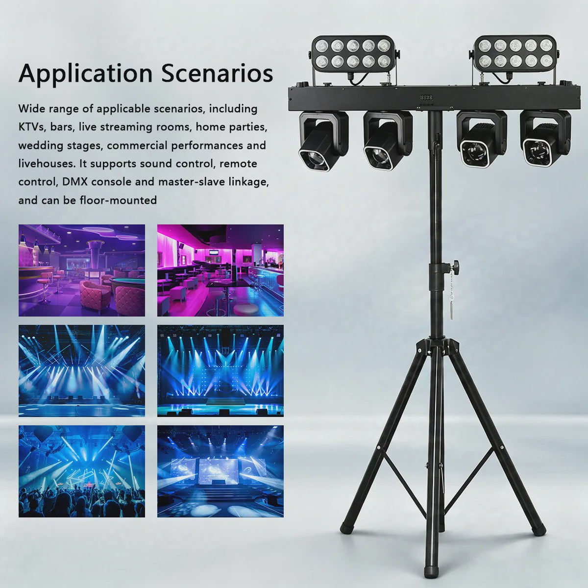 4-in-1 LED DJ Licht Effect Bar: Beam, Wash, Strobe & Ring met Afstandsbediening