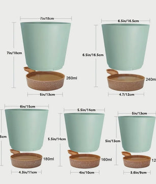 Set van 5 Zelfwaterende Plantenpotten voor Binnen - Diverse Maten (5-7 Inch)