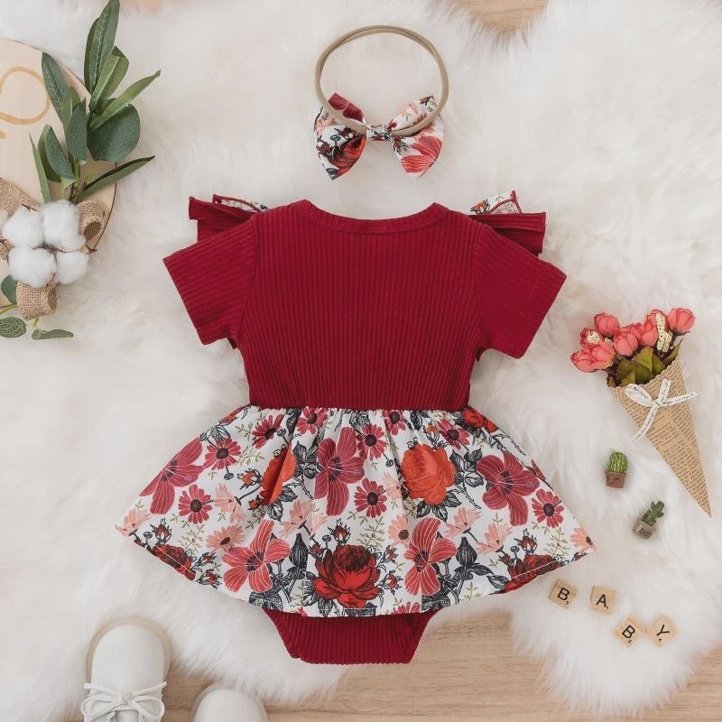Zomerse Baby Jurk Romper met Strikjes en Bloemenprint - Katoen