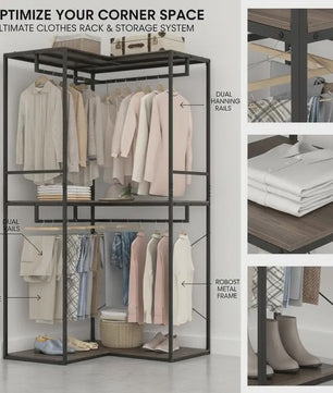 Hoek Kledingrek Wardrobe met Opslagplanken en Hangrail - 100x100x200 cm