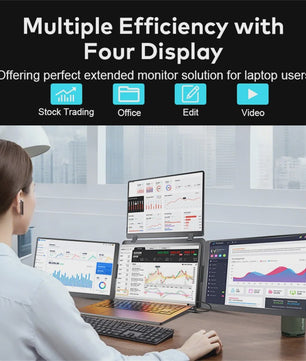 16-Inch Draagbare Triple Screen Monitor - FHD Uitbreiding voor Laptops met Eén Kabel
