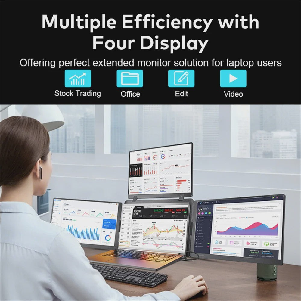 16-Inch Draagbare Triple Screen Monitor - FHD Uitbreiding voor Laptops met Eén Kabel
