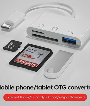 USB-C 3-in-1 Hub: SD/TF Kaartlezer & USB Poort voor Telefoon, Tablet & Laptop