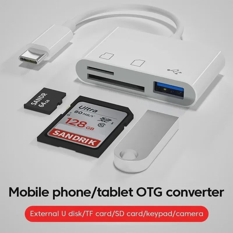 USB-C 3-in-1 Hub: SD/TF Kaartlezer & USB Poort voor Telefoon, Tablet & Laptop