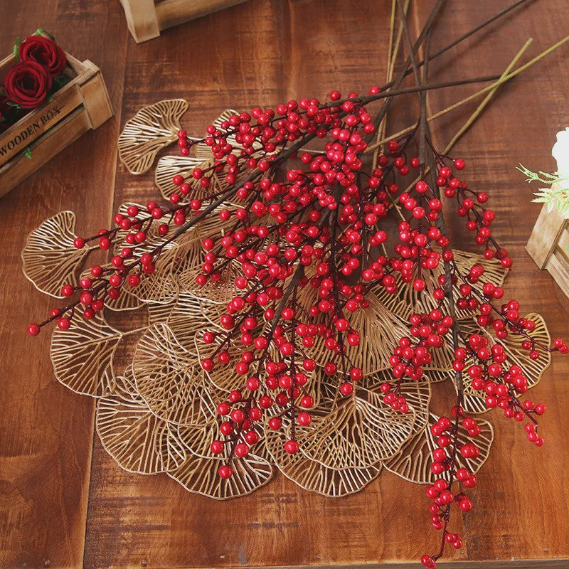 Decoratieve Takken met Rode Bessen en Gouden Bladeren - Chinees Nieuwjaar & Lente Decoratie