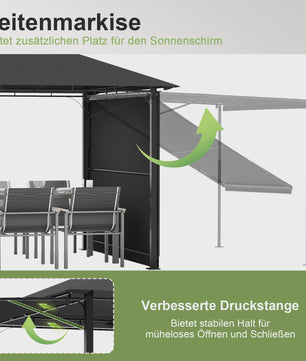 Luxe Tuinpaviljoen met Uitschuifbare Zijluifel, Dubbel Dak & Muggennet