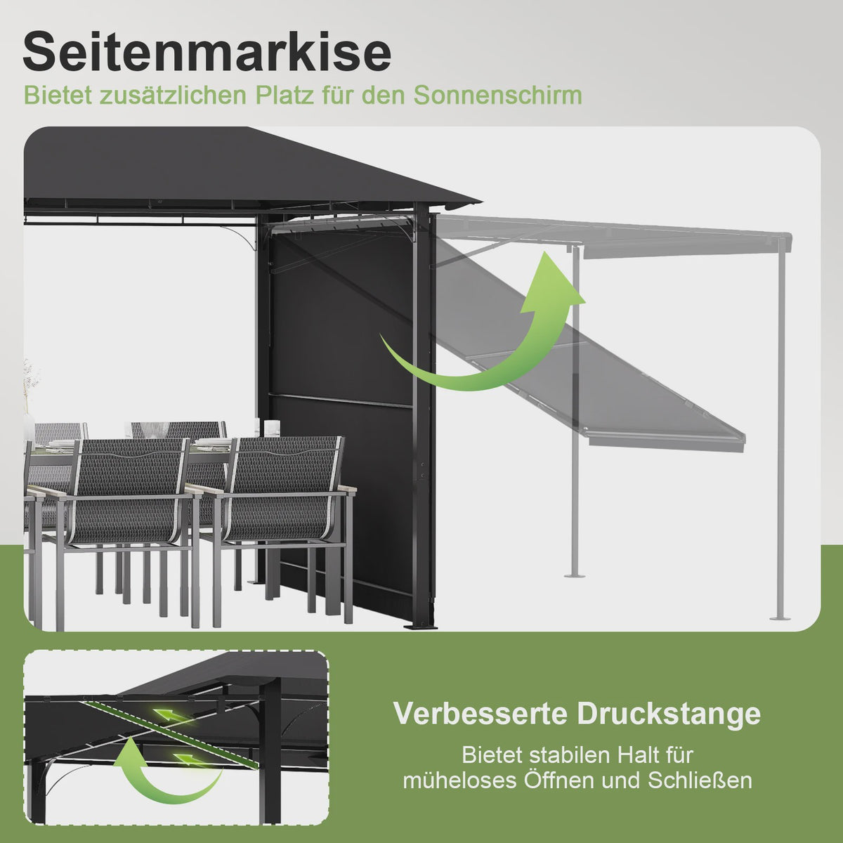 Luxe Tuinpaviljoen met Uitschuifbare Zijluifel, Dubbel Dak & Muggennet