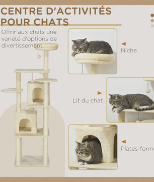 PawHut Luxe Kattenboom met Krabpalen, 6 Plateaus en 2 Knusse Niche Huizen - Beige