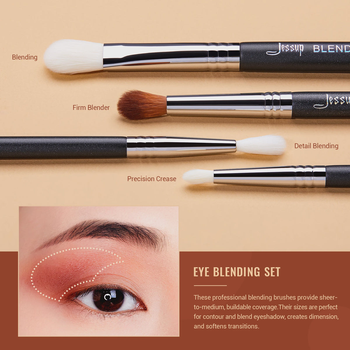 Jessup 13-delige Professionele Oog Make-up Kwastenset - Synthetisch Vegan Haar