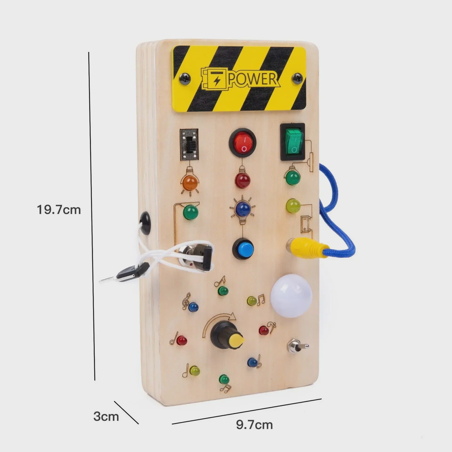 Houten Montessori Busy Board met LED Lichtjes en Schakelaars - Educatief Kinderspeelgoed voor Ontwikkeling en Reisplezier