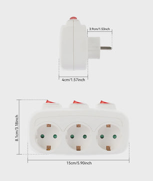 CILIA 3-in-1 Stekkerdoos met 3 Schakelaars - EU Schuko Stopcontacten
